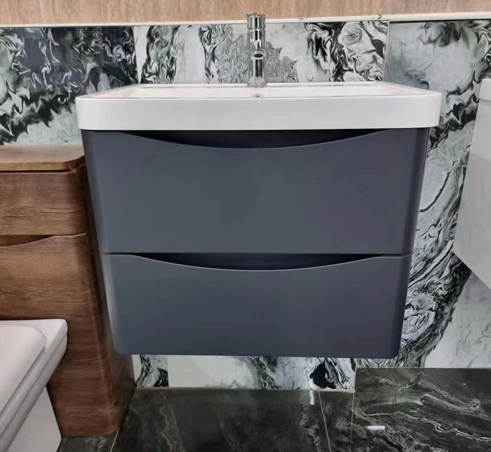 600mm Grey Bathroom Smile Vanity Unit Basin Storage 2 Drawers Cabinet Furniture