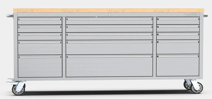 Junmao Us General Metal Workbench 72 Inch 15-Drawer Tool Cabinet with Wheel